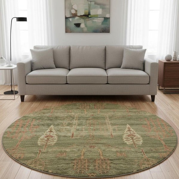 HomeRoots 8' X 10' Artichoke Green & Rust Floral Area Rug - Washable, Stain-Resistant, UV Protected, Non-Slip! 708185