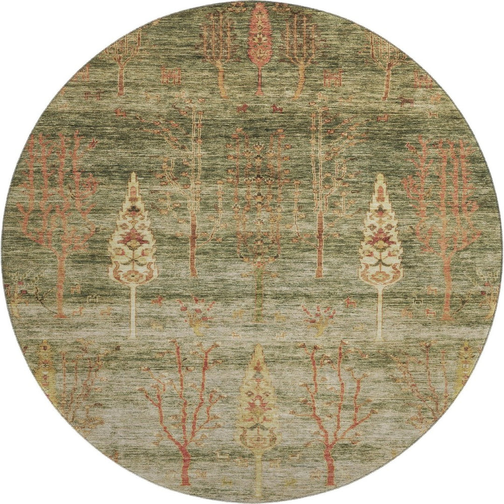HomeRoots 8' X 10' Artichoke Green & Rust Floral Area Rug - Washable, Stain-Resistant, UV Protected, Non-Slip! 708185