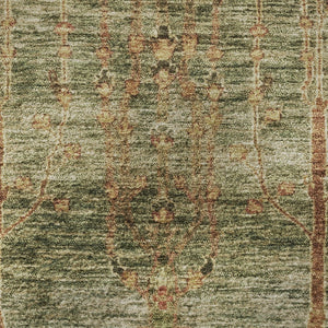 HomeRoots 8' X 10' Artichoke Green & Rust Floral Area Rug - Washable, Stain-Resistant, UV Protected, Non-Slip! 708185