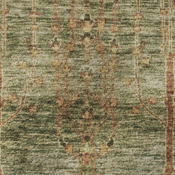 HomeRoots 8' X 10' Artichoke Green & Rust Floral Area Rug - Washable, Stain-Resistant, UV Protected, Non-Slip! 708185