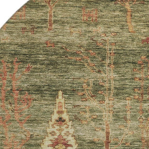 HomeRoots 8' X 10' Artichoke Green & Rust Floral Area Rug - Washable, Stain-Resistant, UV Protected, Non-Slip! 708185