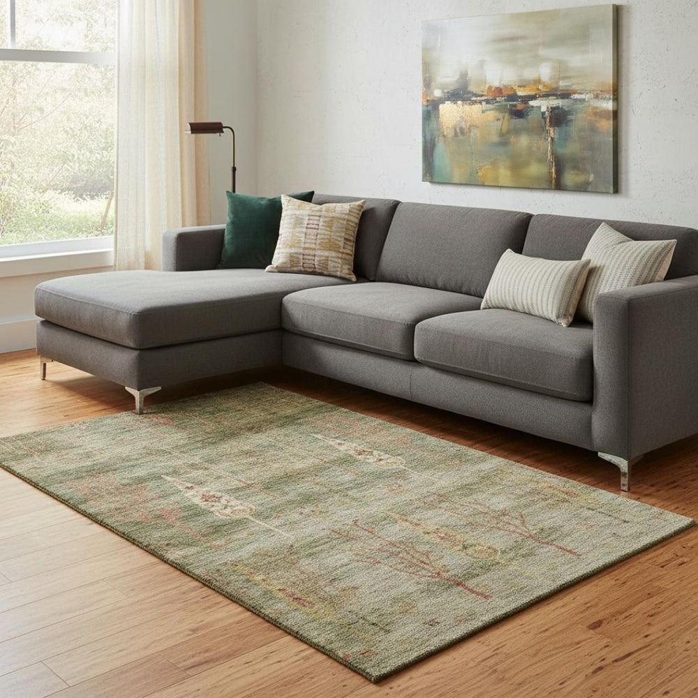 HomeRoots 9' X 12' Artichoke Green & Rust Floral Area Rug - Washable, UV Protected, Stain Resistant, Durable Design 708186