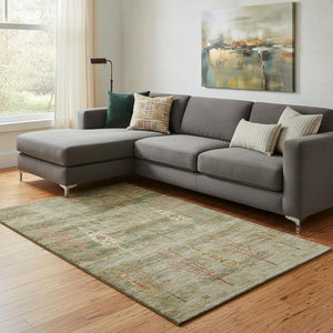 HomeRoots 9' X 12' Artichoke Green & Rust Floral Area Rug - Washable, UV Protected, Stain Resistant, Durable Design 708186