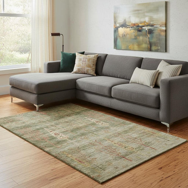 HomeRoots 9' X 12' Artichoke Green & Rust Floral Area Rug - Washable, UV Protected, Stain Resistant, Durable Design 708186