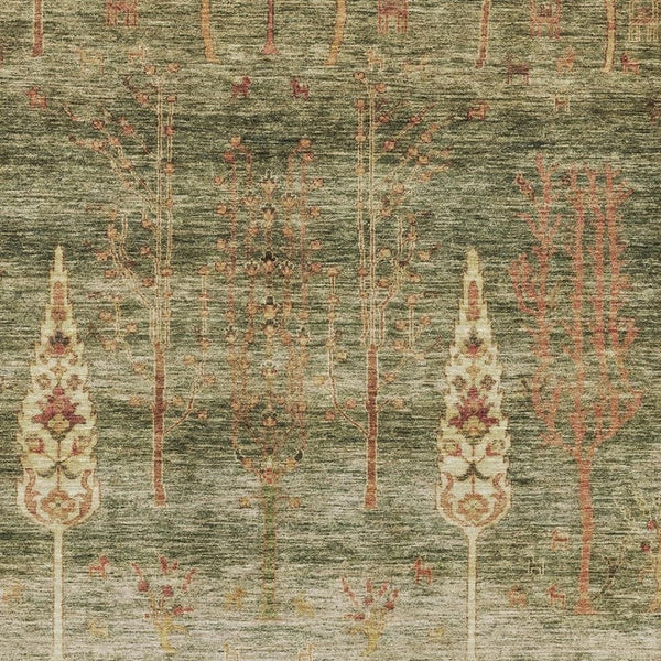 HomeRoots 9' X 12' Artichoke Green & Rust Floral Area Rug - Washable, UV Protected, Stain Resistant, Durable Design 708186