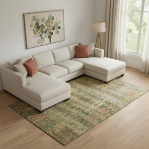 HomeRoots 10' X 14' Washable Floral Area Rug in Artichoke Green & Rust - Durable, UV-Protected, Non-Slip Design 708187