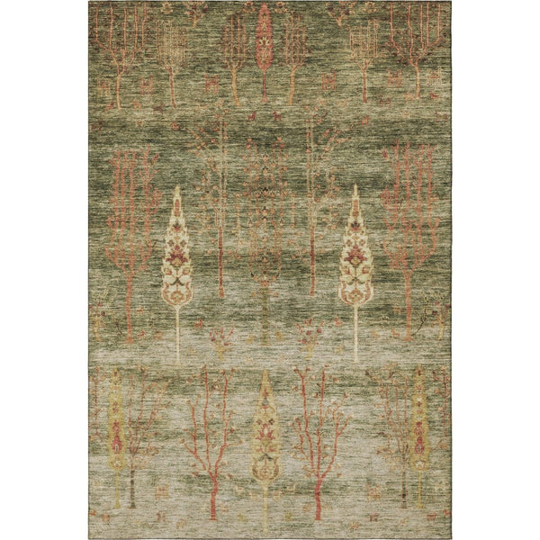 HomeRoots 10' X 14' Washable Floral Area Rug in Artichoke Green & Rust - Durable, UV-Protected, Non-Slip Design 708187