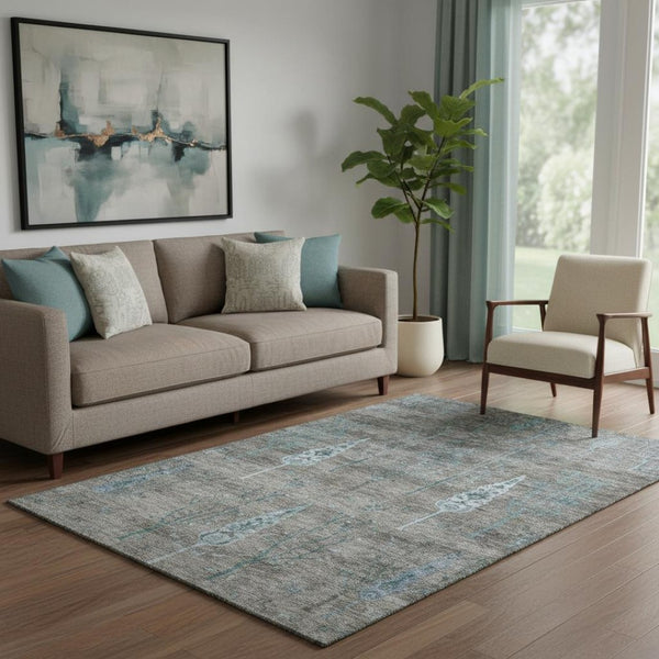 HomeRoots 8' Brown and Blue Floral Washable Round Rug - Durable, Stain-Resistant, UV-Protected for Every Home! 708190