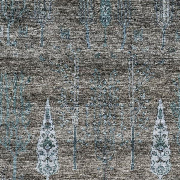 HomeRoots 8' Brown and Blue Floral Washable Round Rug - Durable, Stain-Resistant, UV-Protected for Every Home! 708190