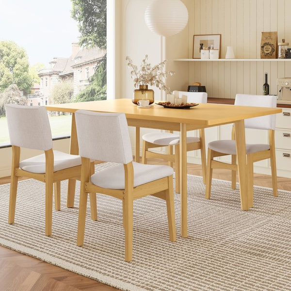 English Elm Upholstered Stackable Dining Chairs Linen Fabric Rubberwood Frame Rustic Set of 2 Natural N752P327193N