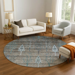 HomeRoots 8' X 10' Brown And Blue Floral Area Rug - Washable, UV Protected, Durable Design for Homes with Kids 708191