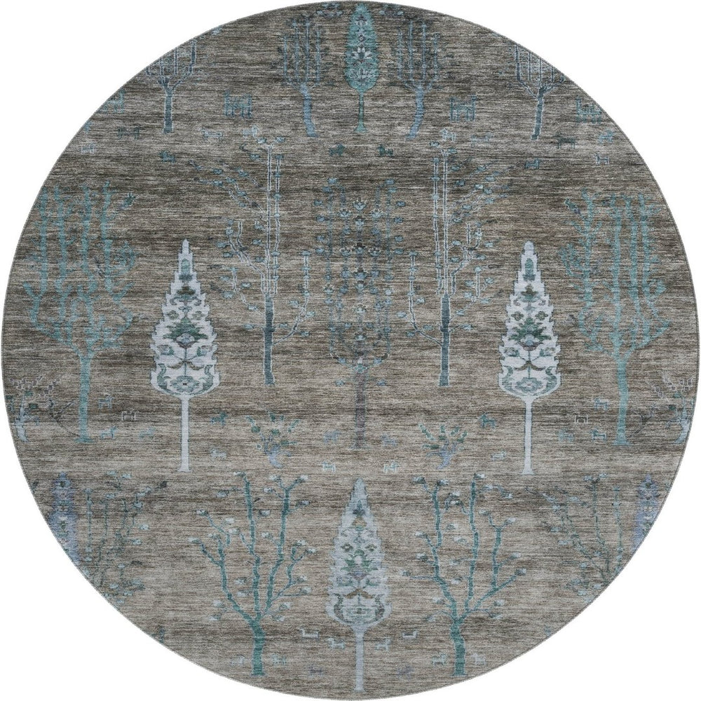 HomeRoots 8' X 10' Brown And Blue Floral Area Rug - Washable, UV Protected, Durable Design for Homes with Kids 708191