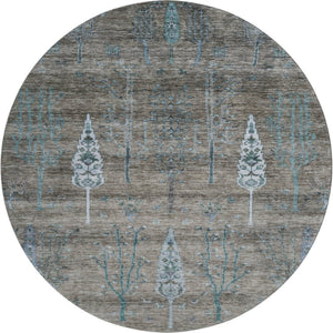HomeRoots 8' X 10' Brown And Blue Floral Area Rug - Washable, UV Protected, Durable Design for Homes with Kids 708191