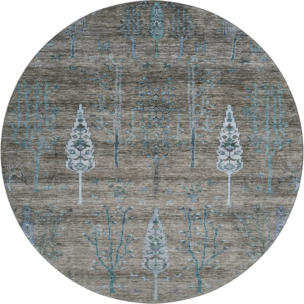 HomeRoots 8' X 10' Brown And Blue Floral Area Rug - Washable, UV Protected, Durable Design for Homes with Kids 708191