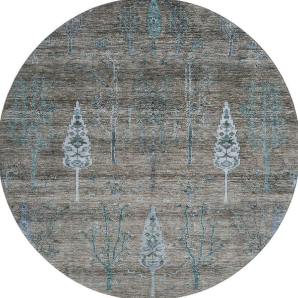 HomeRoots 8' X 10' Brown And Blue Floral Area Rug - Washable, UV Protected, Durable Design for Homes with Kids 708191