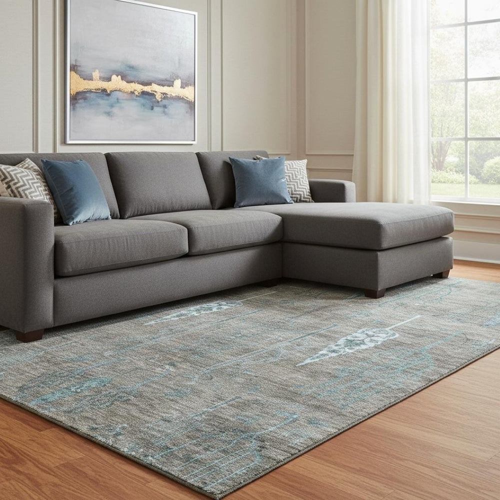 HomeRoots 9' X 12' Brown and Blue Floral Area Rug - Washable, UV Protected, Stain Resistant for Busy Homes! 708192