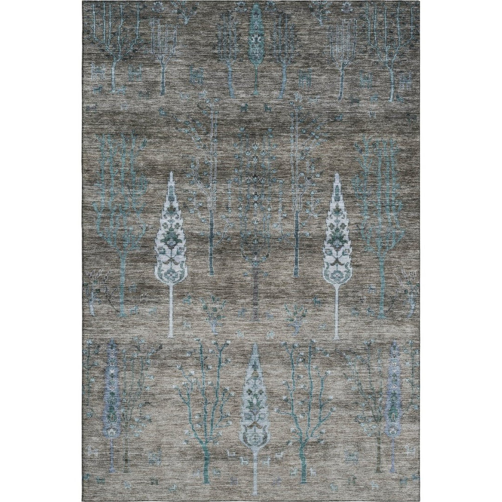 HomeRoots 9' X 12' Brown and Blue Floral Area Rug - Washable, UV Protected, Stain Resistant for Busy Homes! 708192