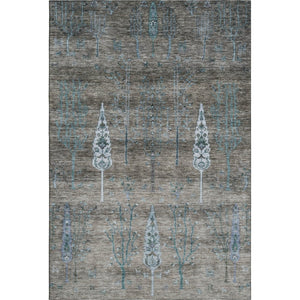 HomeRoots 9' X 12' Brown and Blue Floral Area Rug - Washable, UV Protected, Stain Resistant for Busy Homes! 708192
