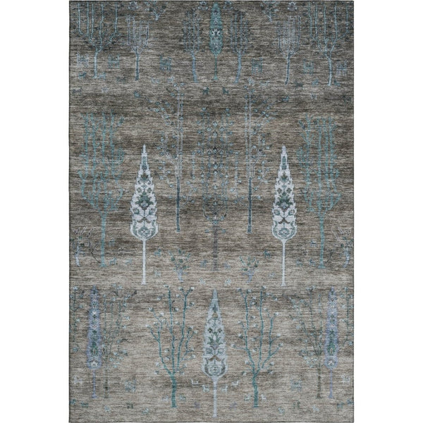 HomeRoots 9' X 12' Brown and Blue Floral Area Rug - Washable, UV Protected, Stain Resistant for Busy Homes! 708192