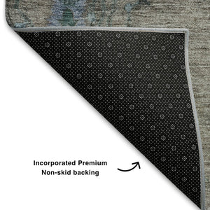 HomeRoots 9' X 12' Brown and Blue Floral Area Rug - Washable, UV Protected, Stain Resistant for Busy Homes! 708192