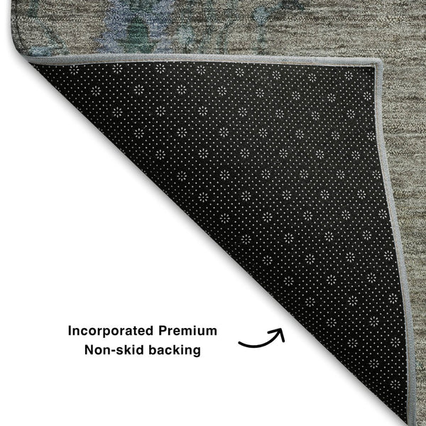 HomeRoots 9' X 12' Brown and Blue Floral Area Rug - Washable, UV Protected, Stain Resistant for Busy Homes! 708192