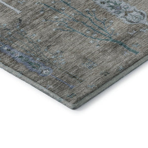 HomeRoots 9' X 12' Brown and Blue Floral Area Rug - Washable, UV Protected, Stain Resistant for Busy Homes! 708192