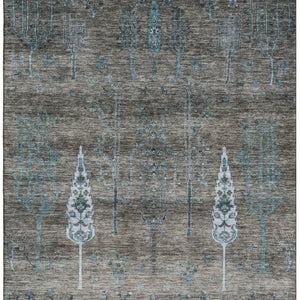 HomeRoots 9' X 12' Brown and Blue Floral Area Rug - Washable, UV Protected, Stain Resistant for Busy Homes! 708192