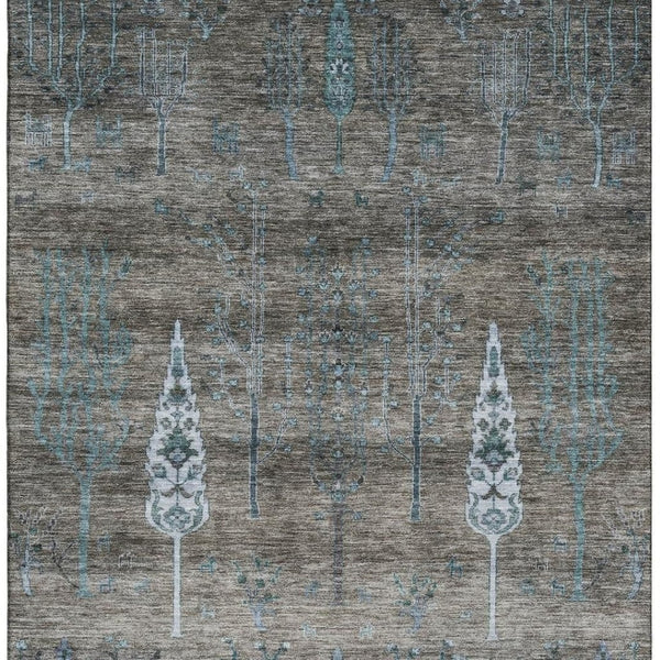 HomeRoots 9' X 12' Brown and Blue Floral Area Rug - Washable, UV Protected, Stain Resistant for Busy Homes! 708192