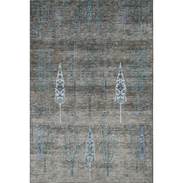 HomeRoots 9' X 12' Brown and Blue Floral Area Rug - Washable, UV Protected, Stain Resistant for Busy Homes! 708192