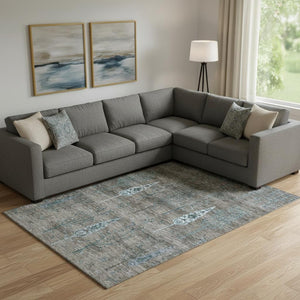 HomeRoots 10' X 14' Brown And Blue Floral Washable Area Rug - UV Protected, Stain-Resistant, Durable Design 708193