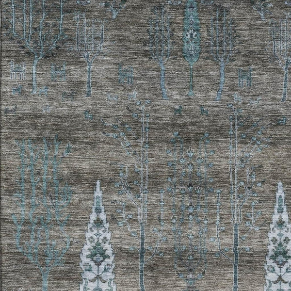 HomeRoots 10' X 14' Brown And Blue Floral Washable Area Rug - UV Protected, Stain-Resistant, Durable Design 708193
