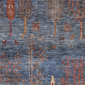 HomeRoots 5' X 8' Floral Washable Area Rug in Blue & Rust - Stain Resistant, UV Protected, Non-Slip Backing 708195