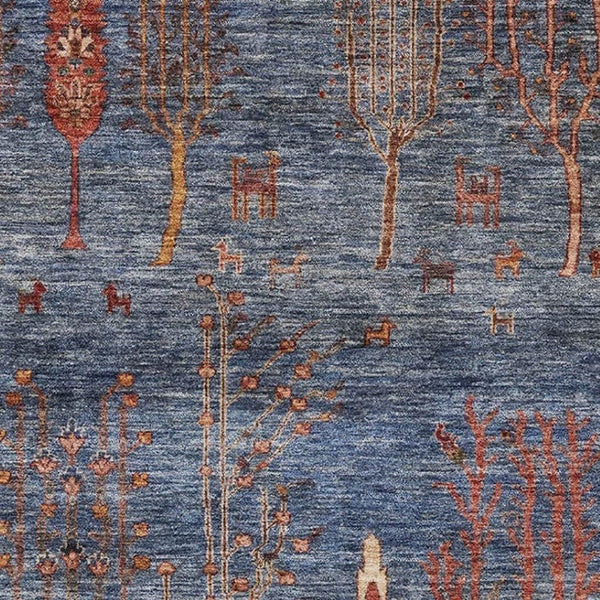 HomeRoots 5' X 8' Floral Washable Area Rug in Blue & Rust - Stain Resistant, UV Protected, Non-Slip Backing 708195