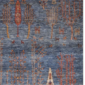 HomeRoots 5' X 8' Floral Washable Area Rug in Blue & Rust - Stain Resistant, UV Protected, Non-Slip Backing 708195