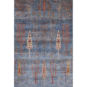 HomeRoots 9' X 12' Blue and Rust Floral Area Rug - Washable, UV-Protected, Stain-Resistant for High-Traffic Homes 708198