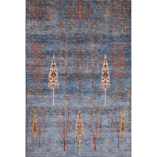 HomeRoots 9' X 12' Blue and Rust Floral Area Rug - Washable, UV-Protected, Stain-Resistant for High-Traffic Homes 708198