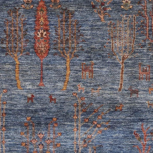 HomeRoots 9' X 12' Blue and Rust Floral Area Rug - Washable, UV-Protected, Stain-Resistant for High-Traffic Homes 708198