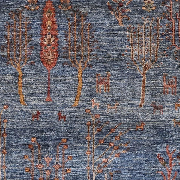HomeRoots 9' X 12' Blue and Rust Floral Area Rug - Washable, UV-Protected, Stain-Resistant for High-Traffic Homes 708198