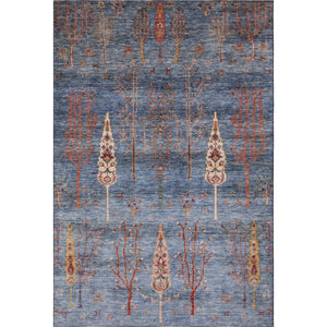 HomeRoots 9' X 12' Blue and Rust Floral Area Rug - Washable, UV-Protected, Stain-Resistant for High-Traffic Homes 708198