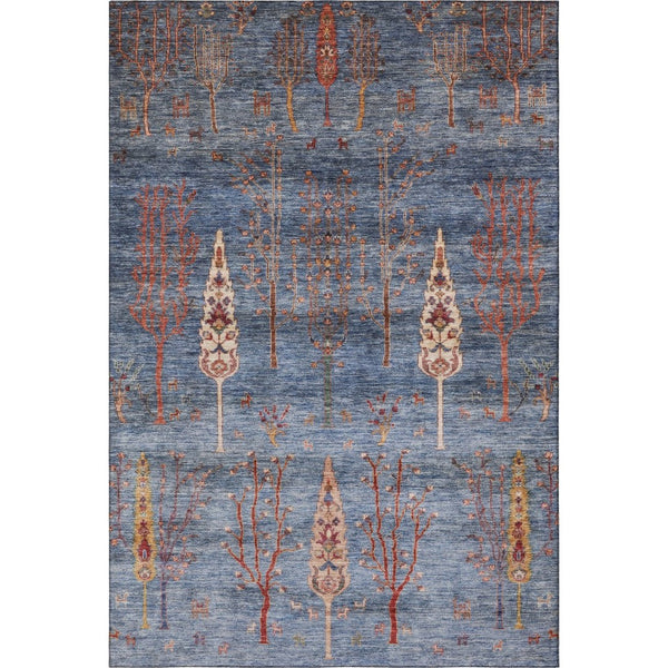 HomeRoots 9' X 12' Blue and Rust Floral Area Rug - Washable, UV-Protected, Stain-Resistant for High-Traffic Homes 708198