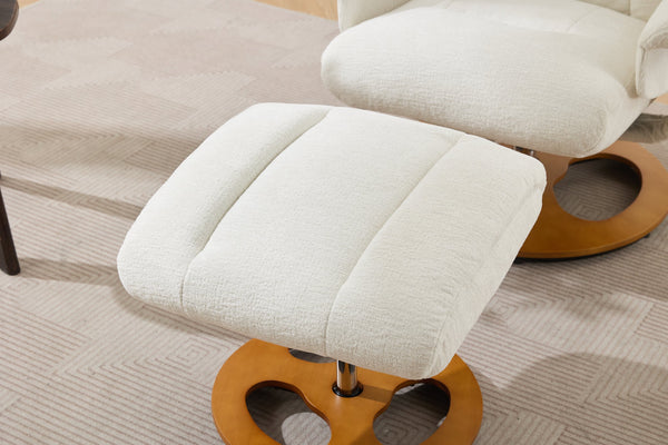 English Elm 010-Ergonomic Recliner Chair with Ottoman — 360° Swivel Lounge, Chenille Comfort, Heated Seat, Massage, Adjustable Backrest White W2636P262424