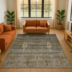 HomeRoots 5' X 8' Pewter & Gold Floral Washable Area Rug with UV Protection – Elegant, Durable, Easy-Care Design! 708201