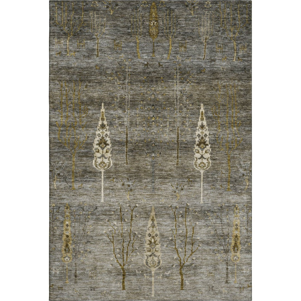 HomeRoots 5' X 8' Pewter & Gold Floral Washable Area Rug with UV Protection – Elegant, Durable, Easy-Care Design! 708201