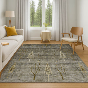 HomeRoots 5' X 8' Pewter & Gold Floral Washable Area Rug with UV Protection – Elegant, Durable, Easy-Care Design! 708201