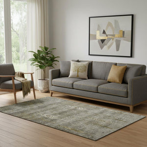 HomeRoots 8' Washable Pewter and Gold Floral Round Rug with UV Protection for Elegant, Everyday Living Spaces 708202