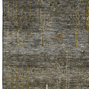 HomeRoots 8' Washable Pewter and Gold Floral Round Rug with UV Protection for Elegant, Everyday Living Spaces 708202