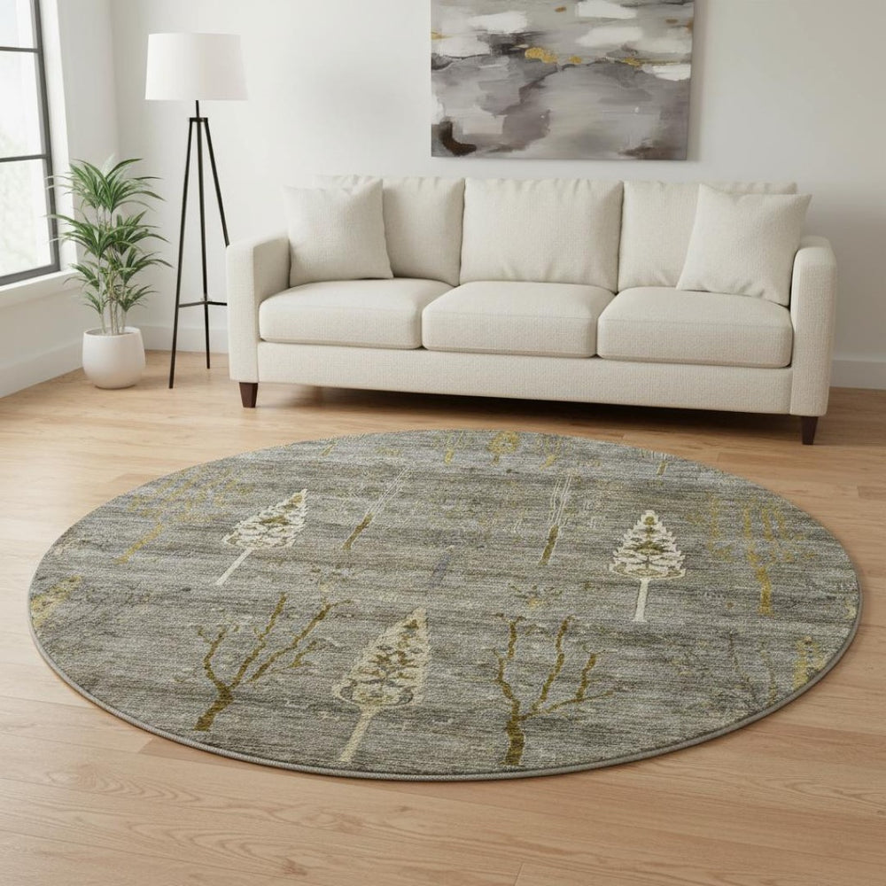 HomeRoots 8' X 10' Elegant Pewter and Gold Floral Area Rug - Washable, UV Protected, Stain Resistant Design 708203