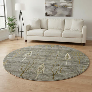 HomeRoots 8' X 10' Elegant Pewter and Gold Floral Area Rug - Washable, UV Protected, Stain Resistant Design 708203