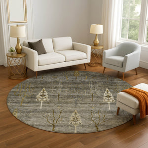HomeRoots 8' X 10' Elegant Pewter and Gold Floral Area Rug - Washable, UV Protected, Stain Resistant Design 708203