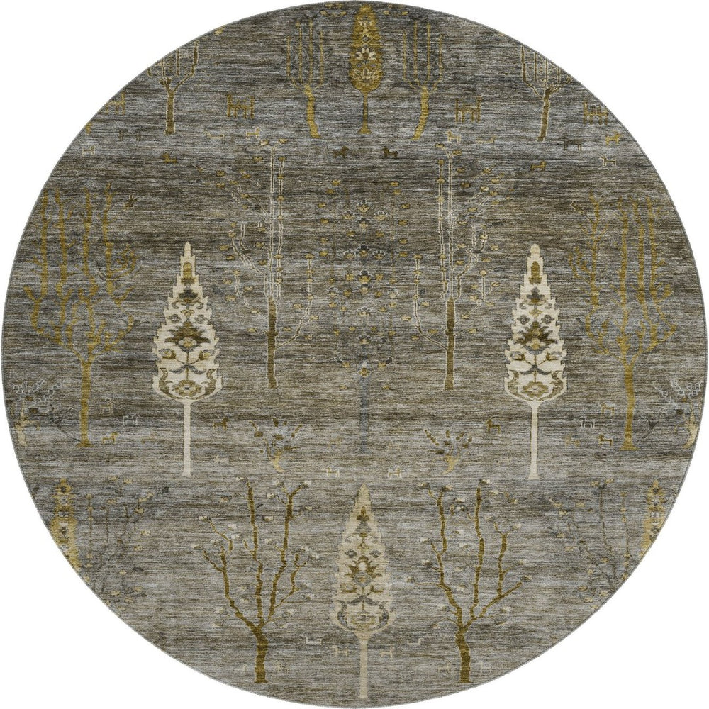 HomeRoots 8' X 10' Elegant Pewter and Gold Floral Area Rug - Washable, UV Protected, Stain Resistant Design 708203